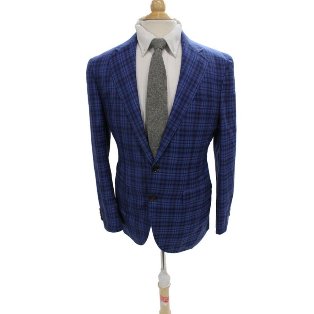 Spier & Mackay Mens Blue Wool Plaid Blazer Button Closure Classic Fall Size 38